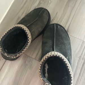 Ugg Black Suede Faux Fur Lined Slip-On Slippers